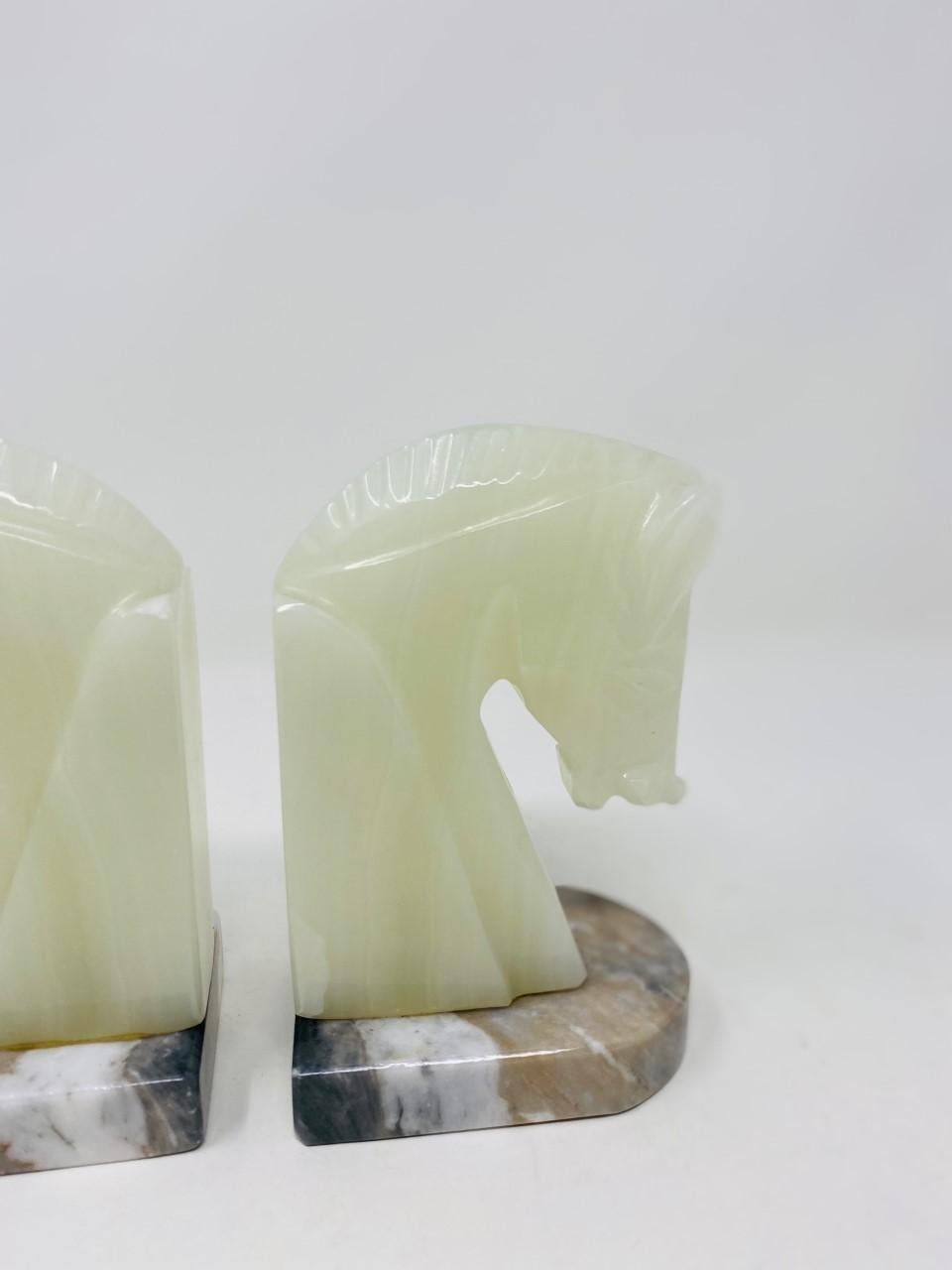 Pair of Midcentury Marble Horse Head Bookends 1