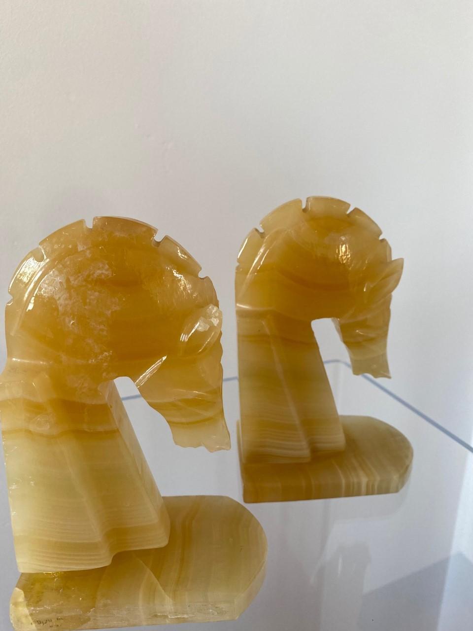Greek Pair of Midcentury Marble Horse Head Bookends For Sale