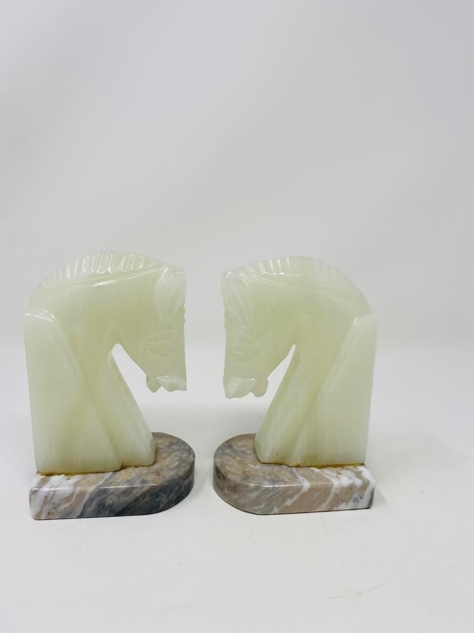 Pair of Midcentury Marble Horse Head Bookends 2