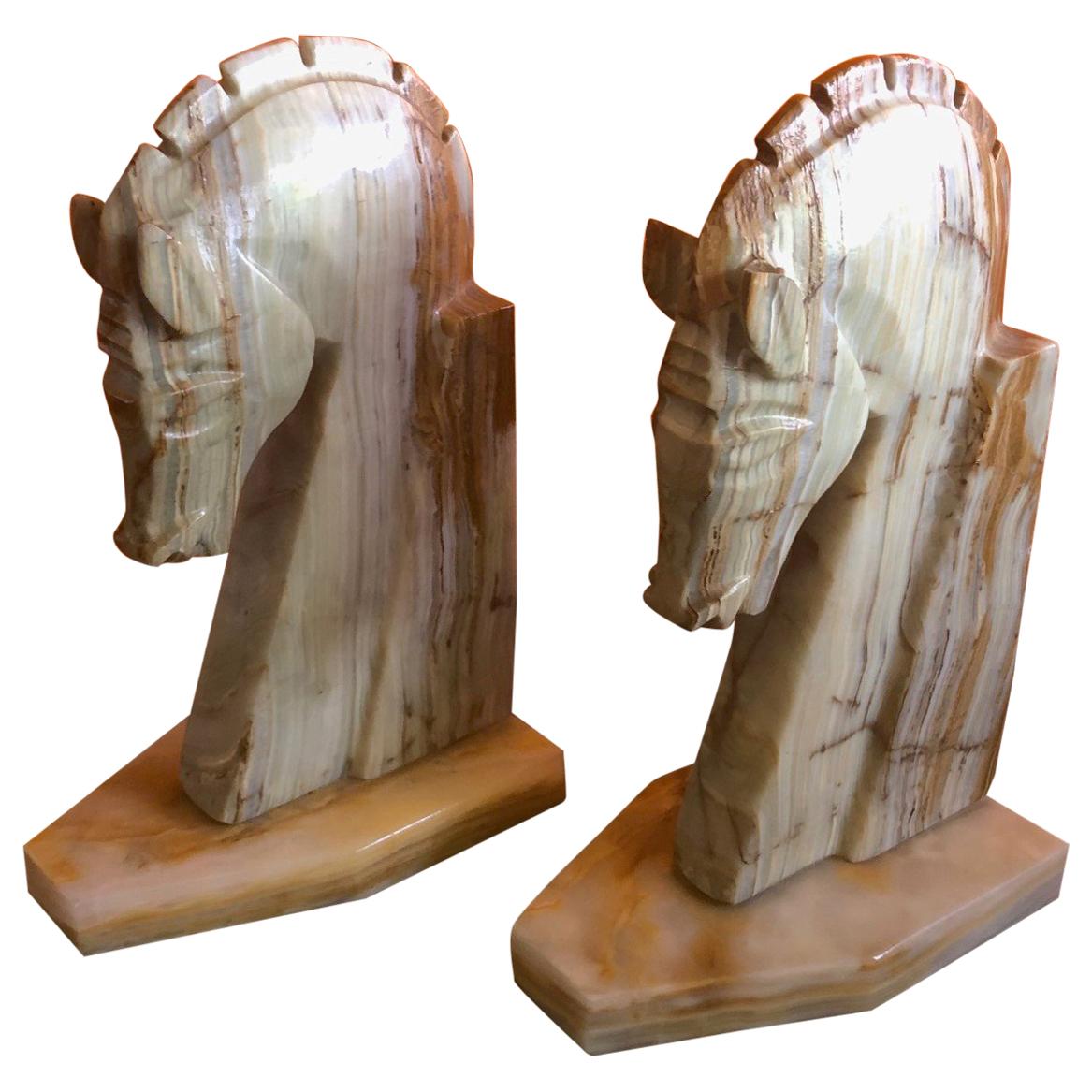 Pair of Midcentury Marble Horse Head Bookends