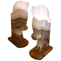 Pair of Midcentury Marble Horse Head Bookends