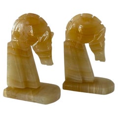 Pair of Midcentury Marble Horse Head Bookends