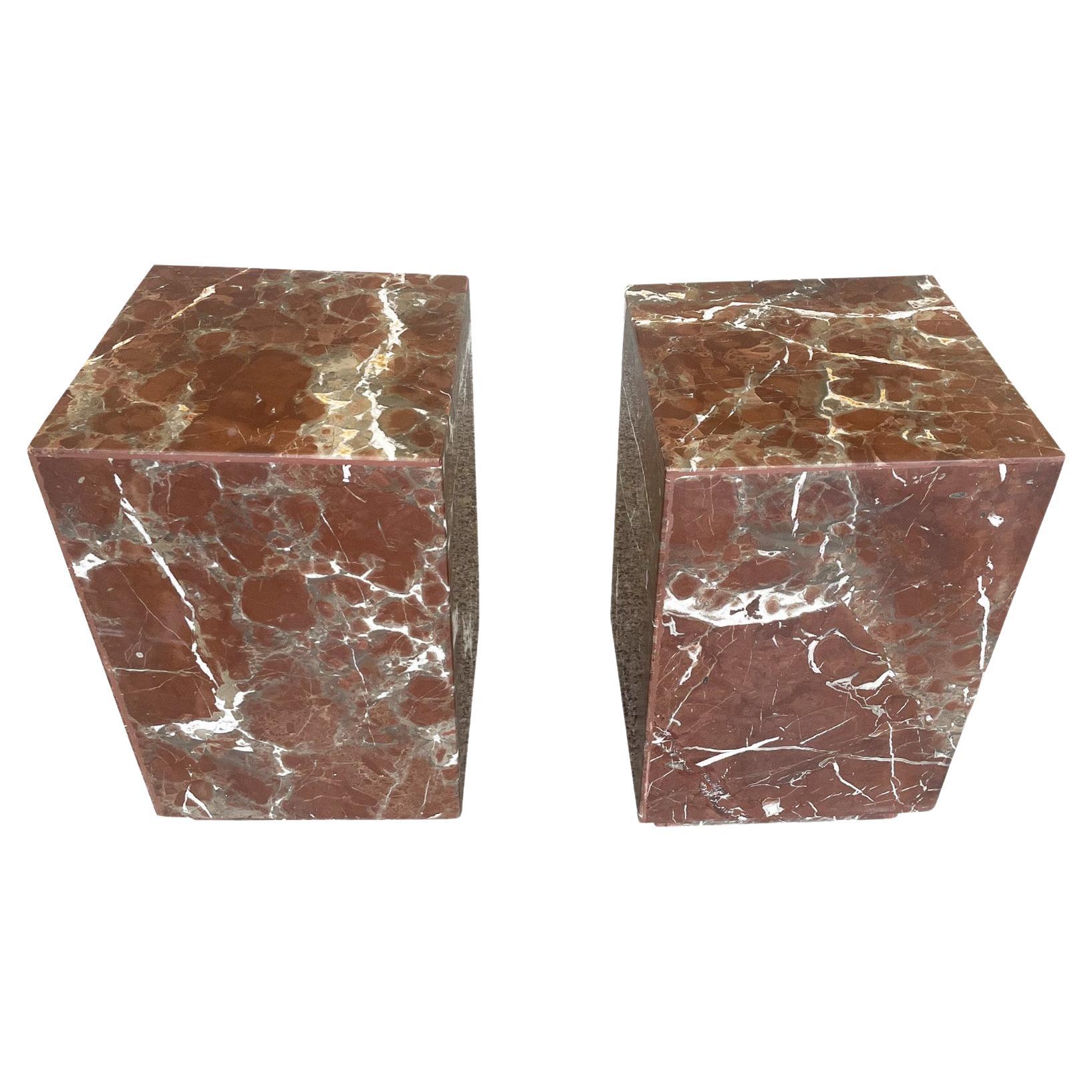 Pair of Midcentury Marble Pedestal Side Tables For Sale