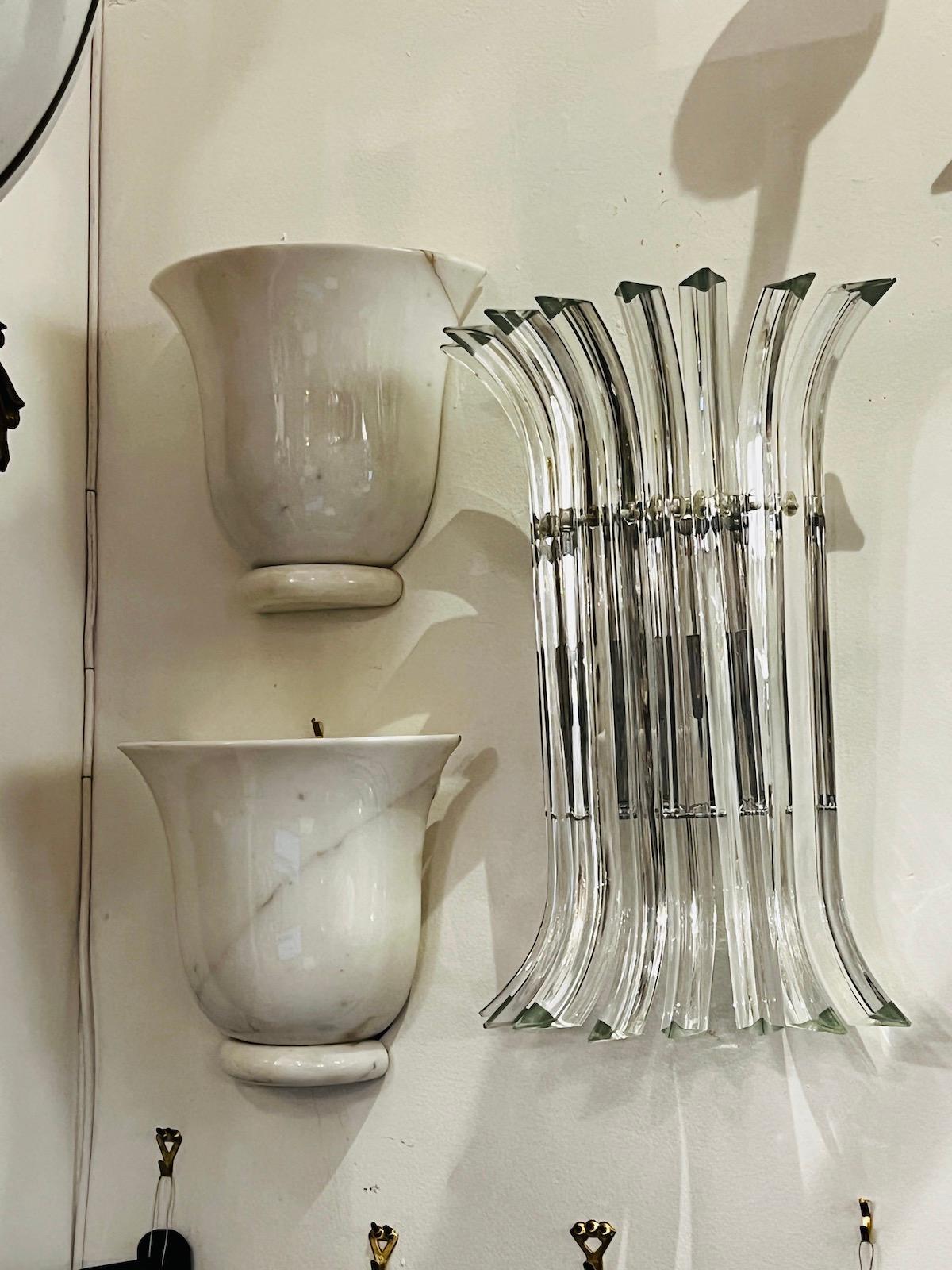 Pair of Midcentury Marble Sconces In Good Condition For Sale In New York, NY