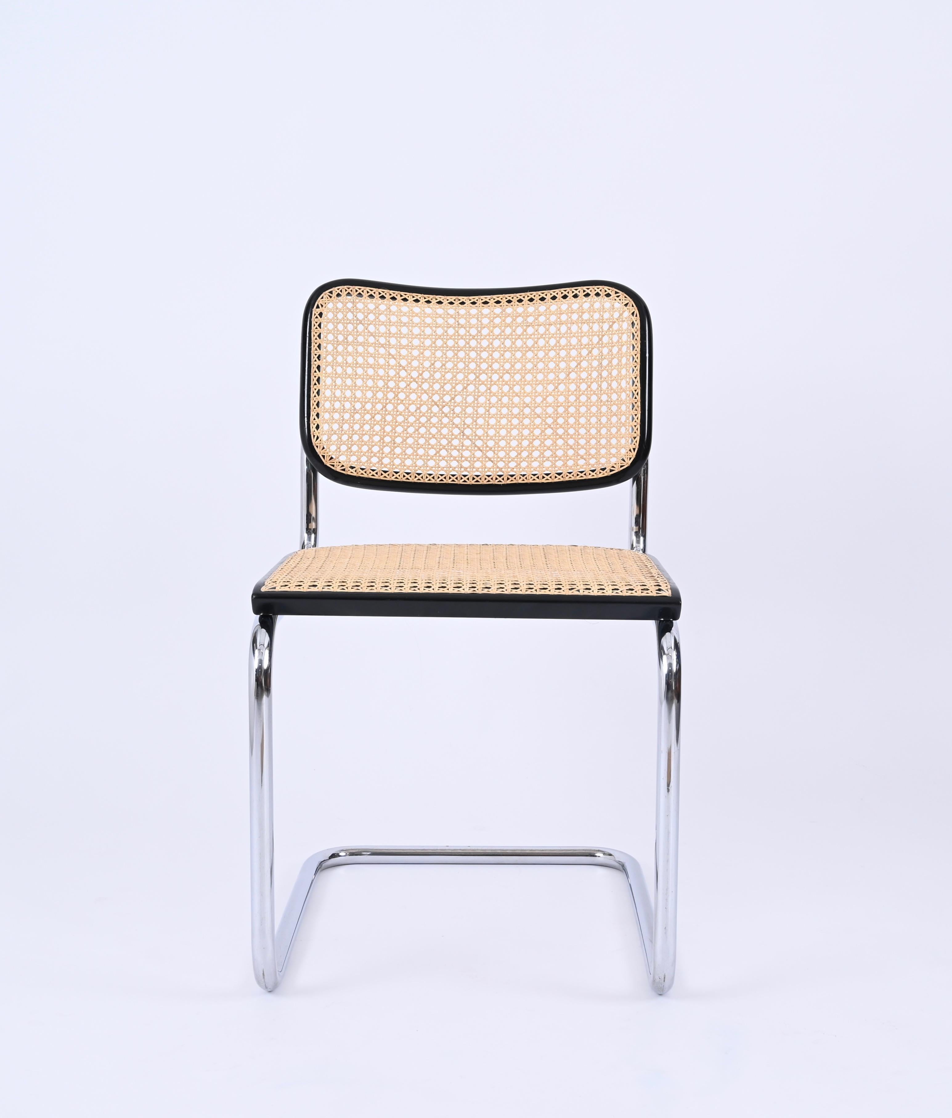 Mid-Century Modern Paire de chaises Cesca Marcel Breuer chromées et en rotin pour Gavina 1970 en vente