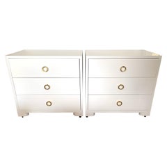 Pair of Midcentury Matching Newly Lacquered in White Chests on Casters