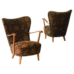 Retro Pair of  Midcentury Medium Back Lounge Chairs Denmark 1940's