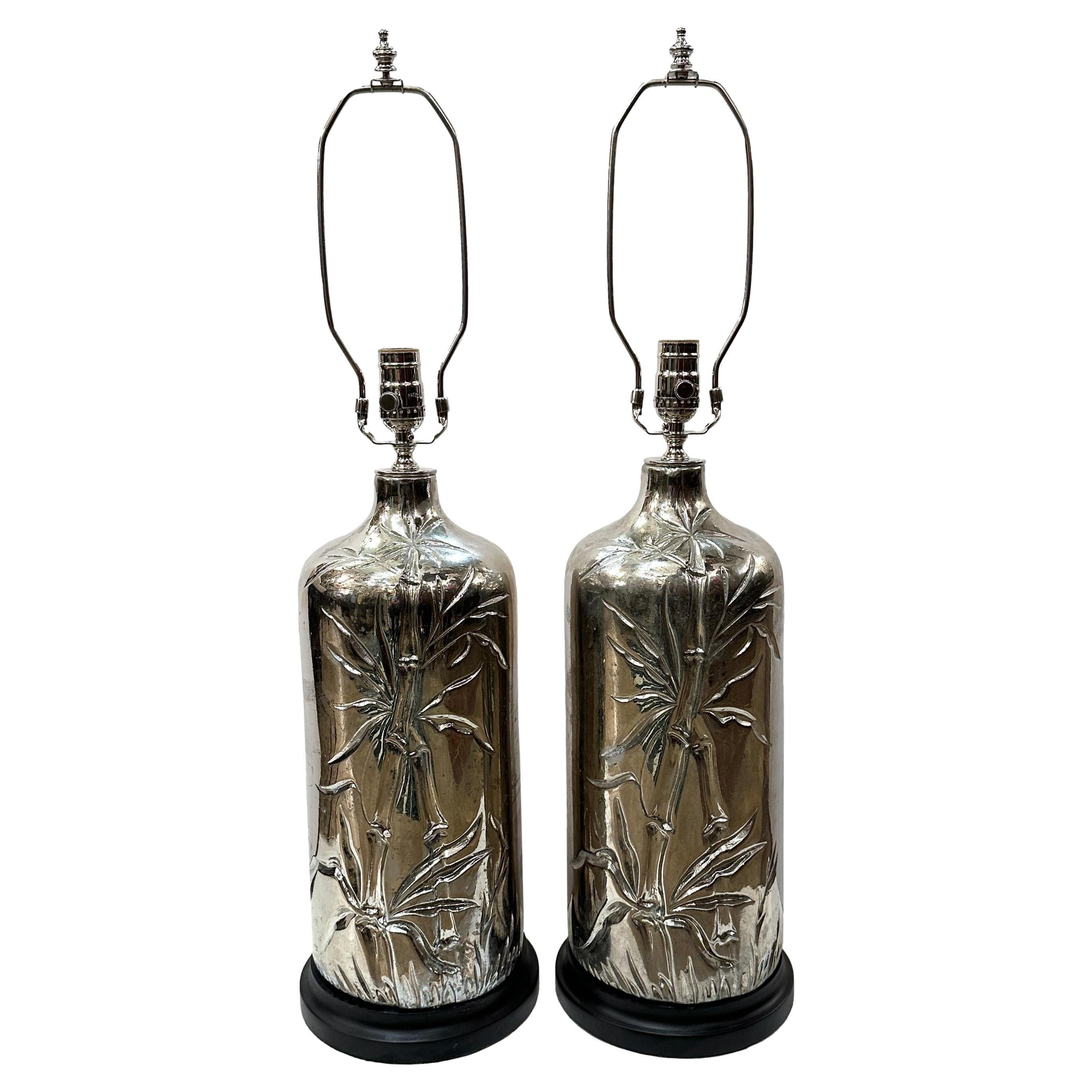 Pair of Midcentury Mercury Glass Lamps For Sale