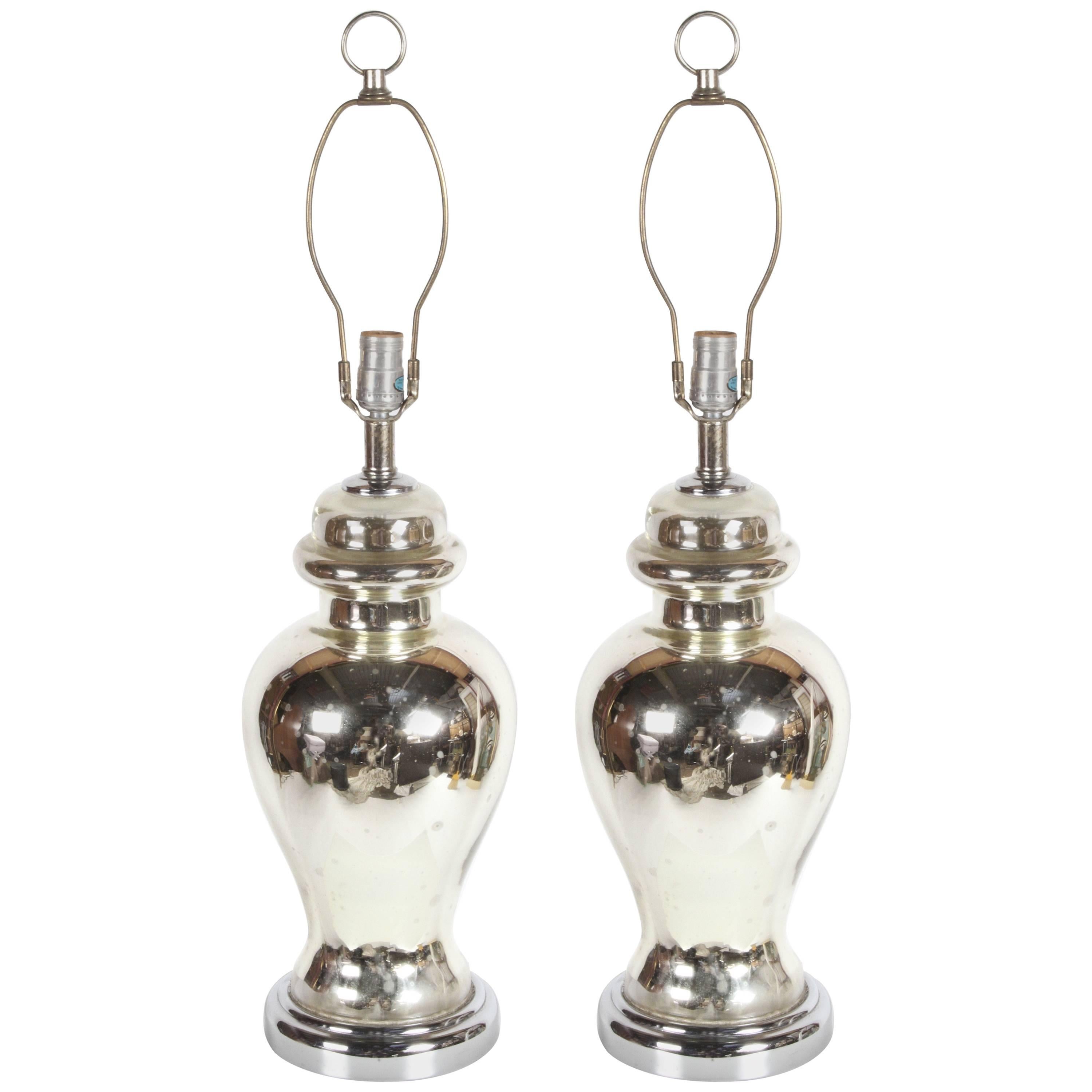 Pair of Mid-Century Classical Urn Form Mercury Glass Table Lamps For Sale