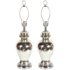 Retro Pair of Mid-Century Classical Urn Form Mercury Glass Table Lamps