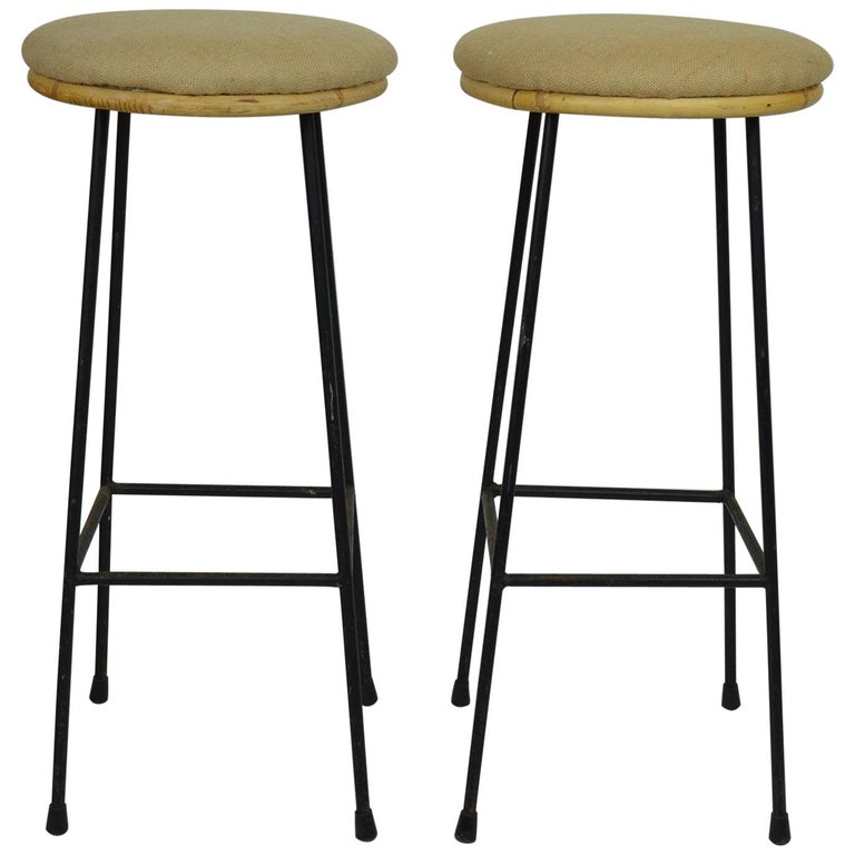 Pair of Midcentury Metal and Bamboo Bar Stools, 1950s For Sale at 1stDibs