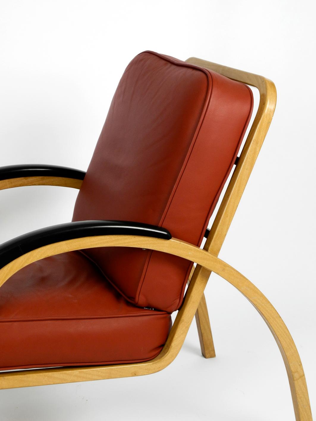 Pair of Midcentury Metal Leather Armchairs Newly Upholstered Norman Bel Geddes 2