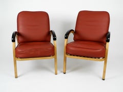 Pair of Midcentury Metal Leather Armchairs Newly Upholstered Norman Bel Geddes