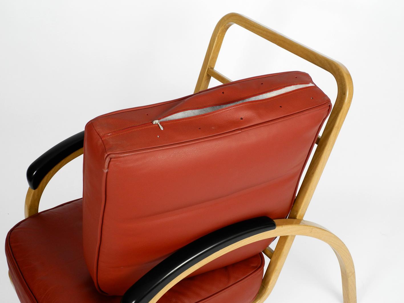 Mid-20th Century Pair of Midcentury Metal Leather Armchairs Newly Upholstered Norman Bel Geddes