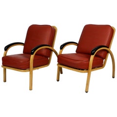 Pair of Midcentury Metal Leather Armchairs Newly Upholstered Norman Bel Geddes