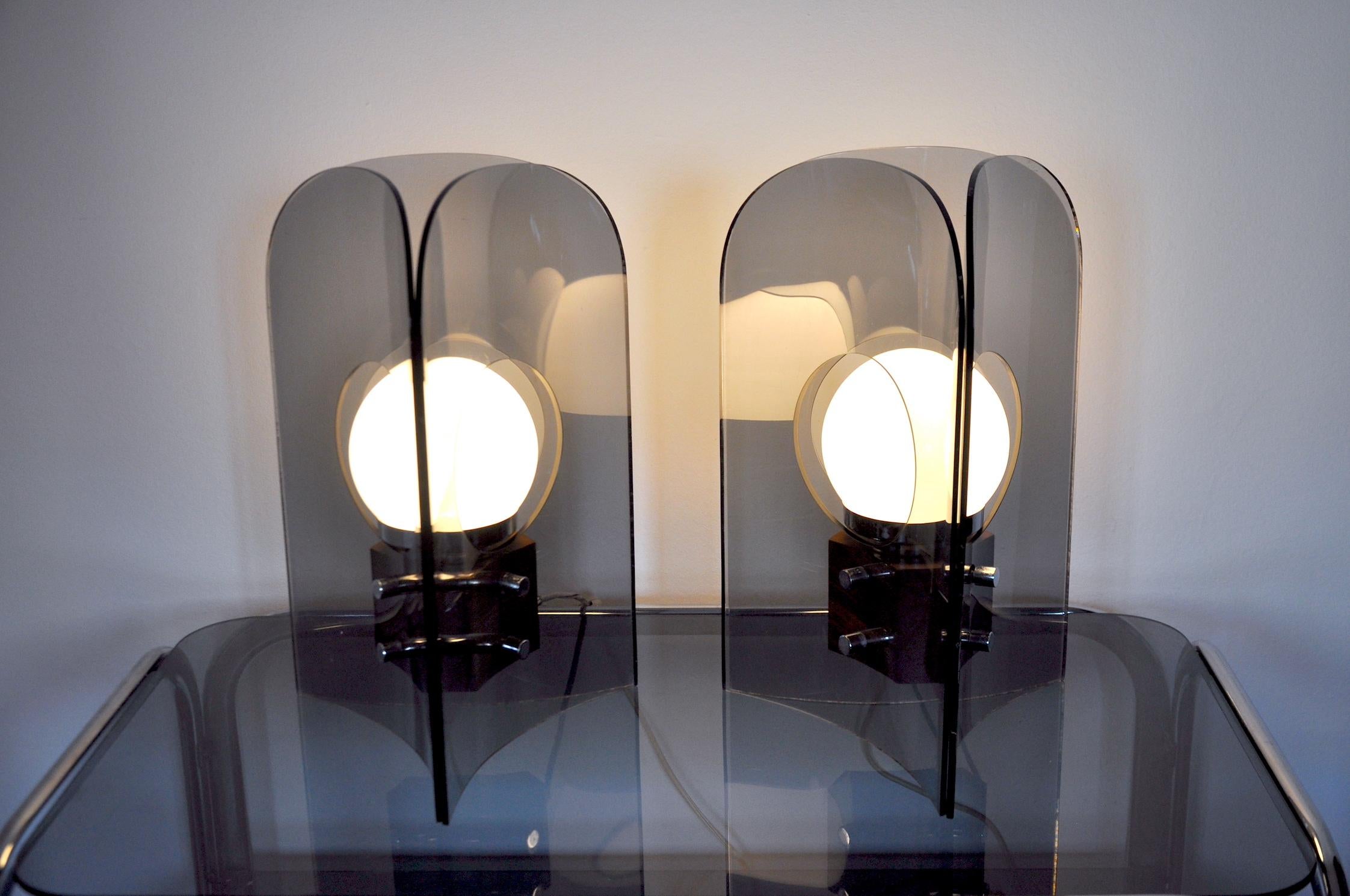Danish Pair of Midcentury Methacrylate and Wood Denmark Lamp For Sale
