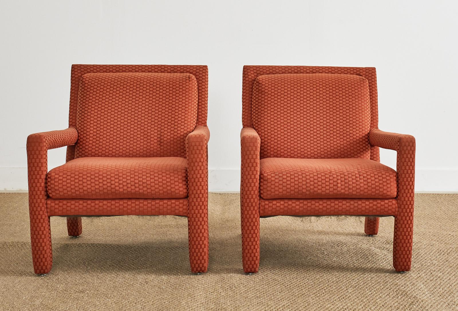 Pair of Midcentury Milo Baughman Style Parsons Armchairs In Good Condition In Rio Vista, CA