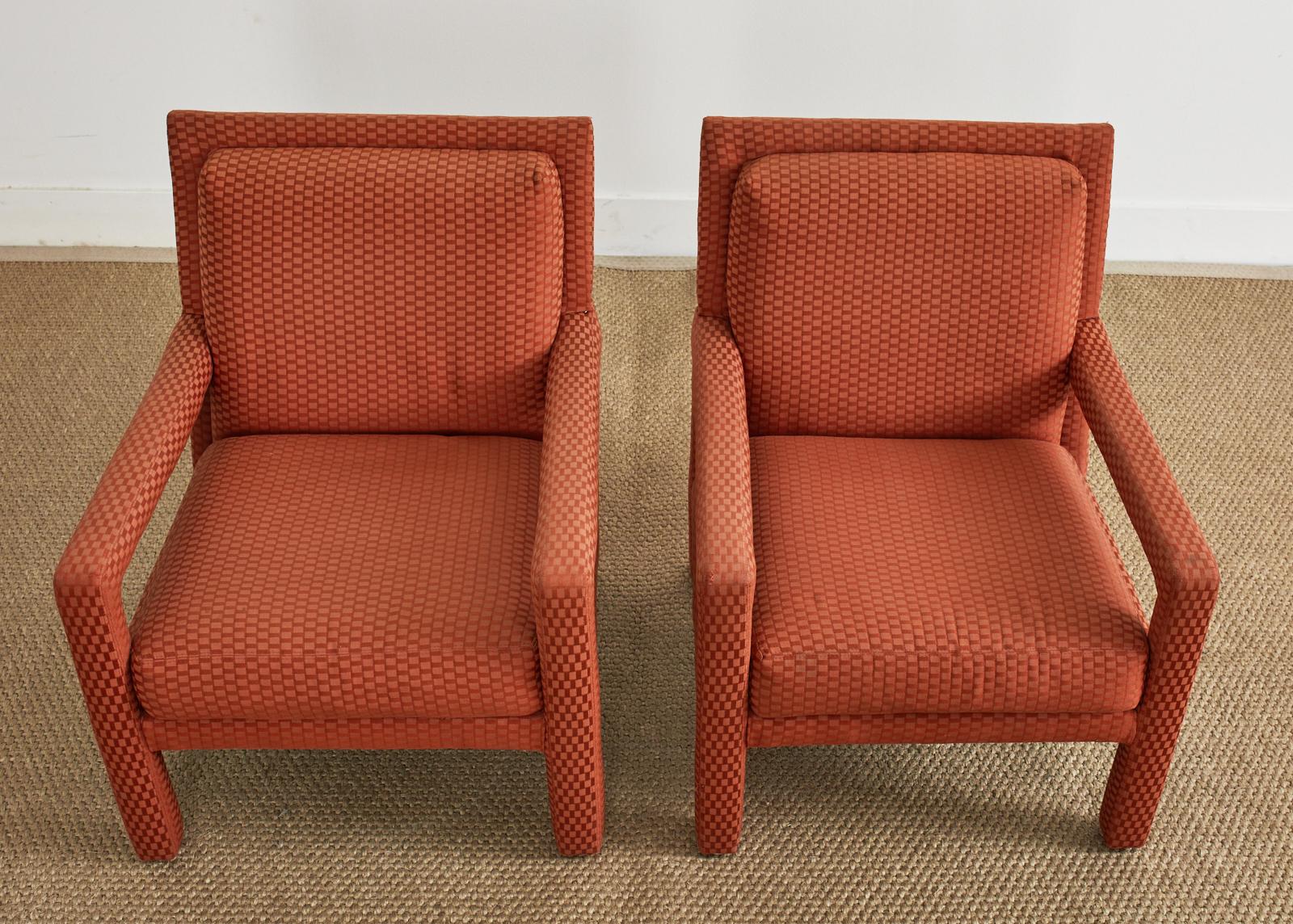 Fabric Pair of Midcentury Milo Baughman Style Parsons Armchairs