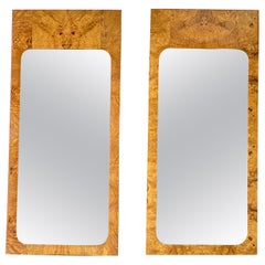 Pair of Midcentury Milo Baughman Style Roland Carter for Lane Burl Wood Mirrors