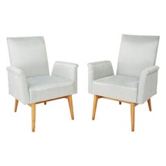 Pair of Mid-Century Modern Baby Blue Velvet Club Armchairs, 1960s