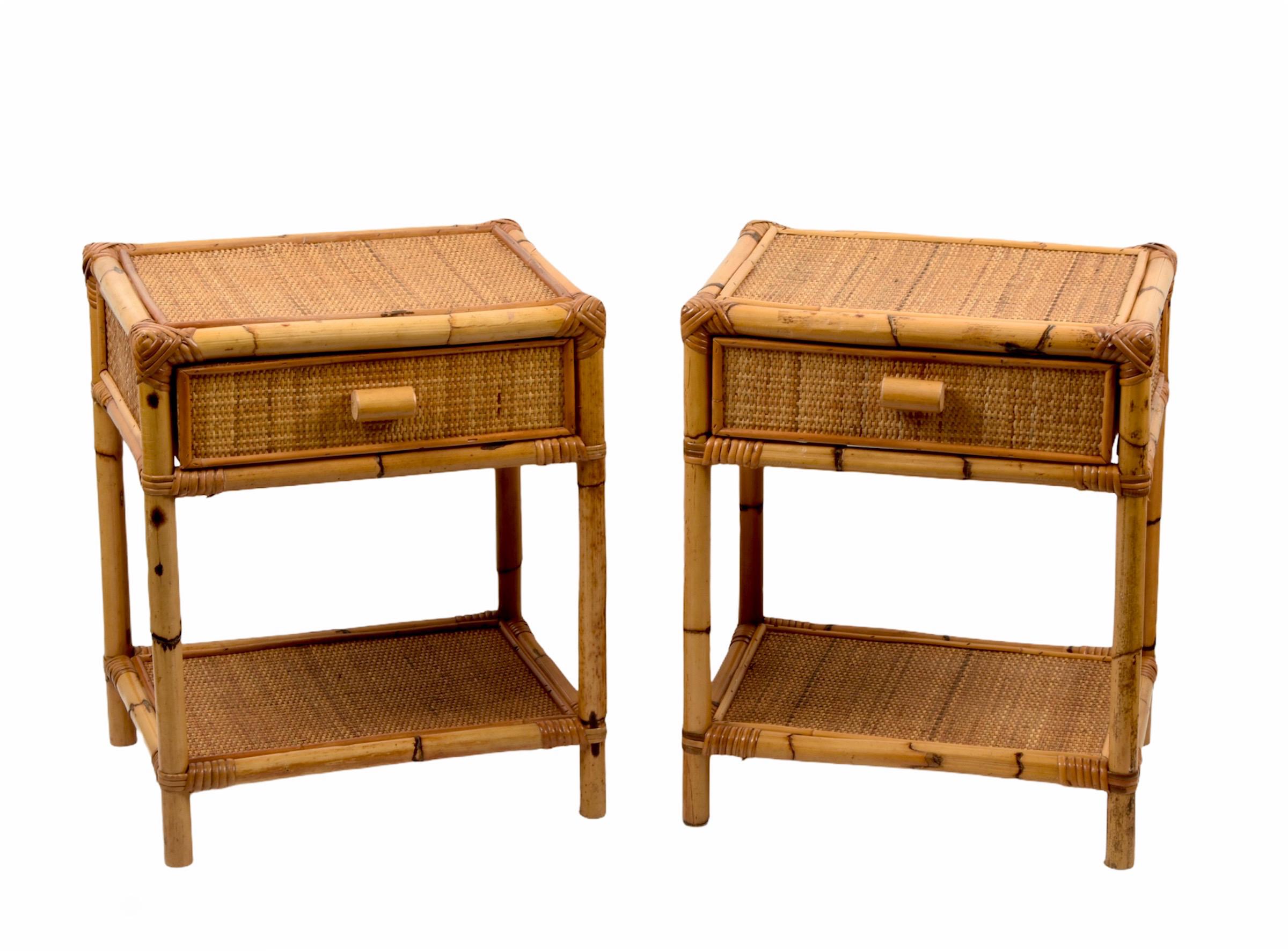 Pair of Mid-Century Modern Bamboo and Rattan Italian Bed Sideboards, 1960s 4