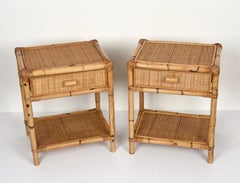 Pair of Mid-Century Modern Bamboo and Rattan Italian Bed Sideboards, 1960s