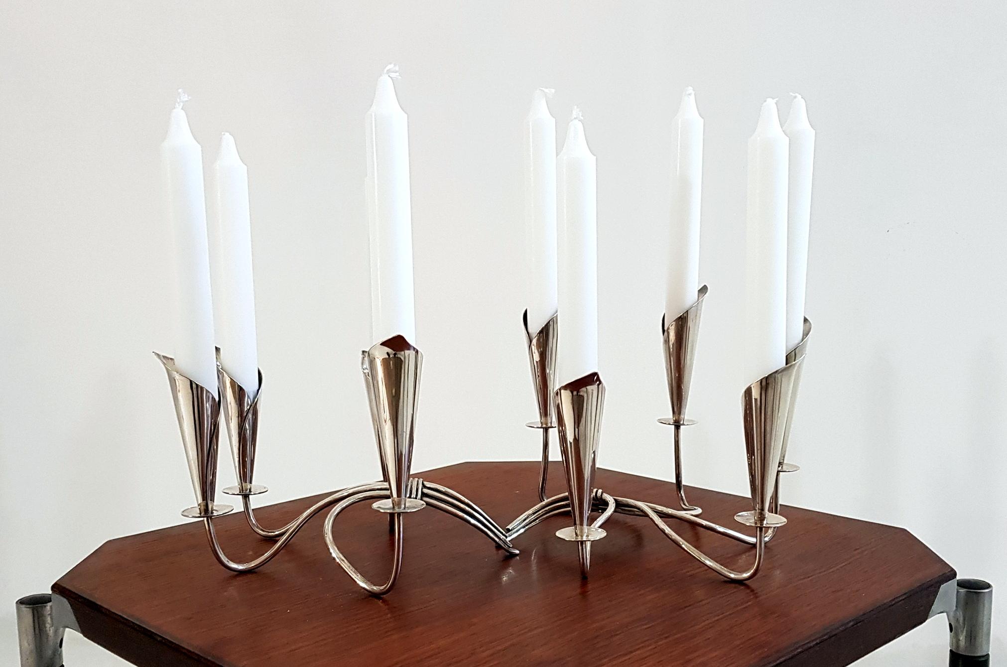 Danish Pair of Mid-Century Modern Candlesticks by Hans Jensen Denmark