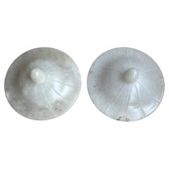 Pair of Midcentury Modern Art Deco Style Alabaster Flush Mounts / Pendant Light