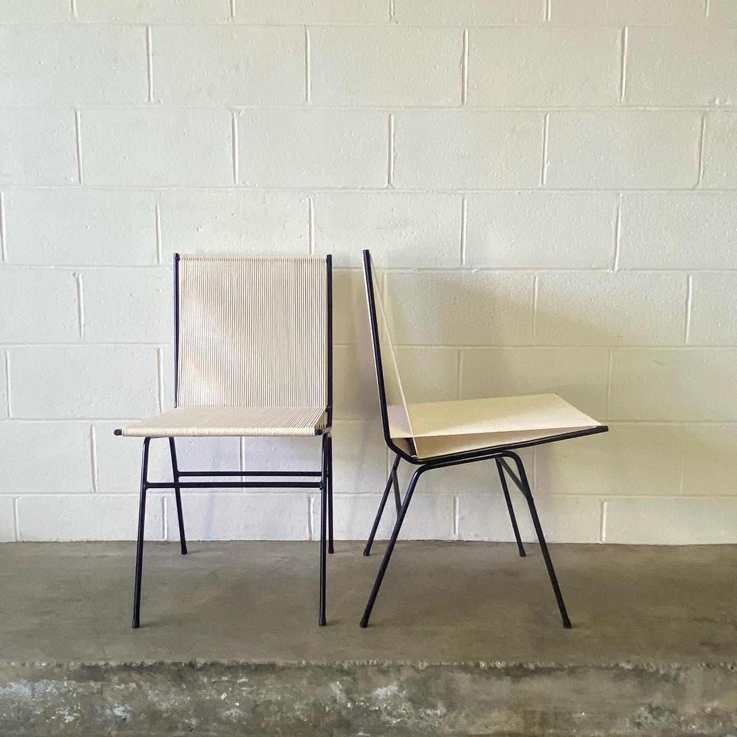 This is an excellent pair of iron and string chairs designed by Allan Gould for his Manhattan showroom in 1952.

Shipping: Please request a shipping quote. I can generally do better than the listed quote. 