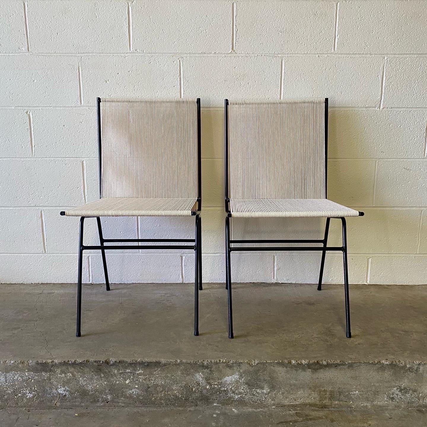 Pair of Mid-Century Modern Iron and String Chairs by Allan Gould, ca. 1952 In Excellent Condition In Munroe Falls, OH