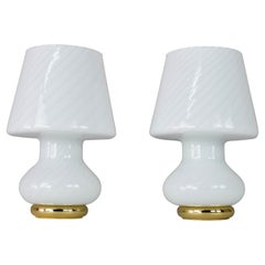 Pair of MidCentury Modern Murano Glass Mushroom Table Lamps for Vetri Italy 1960