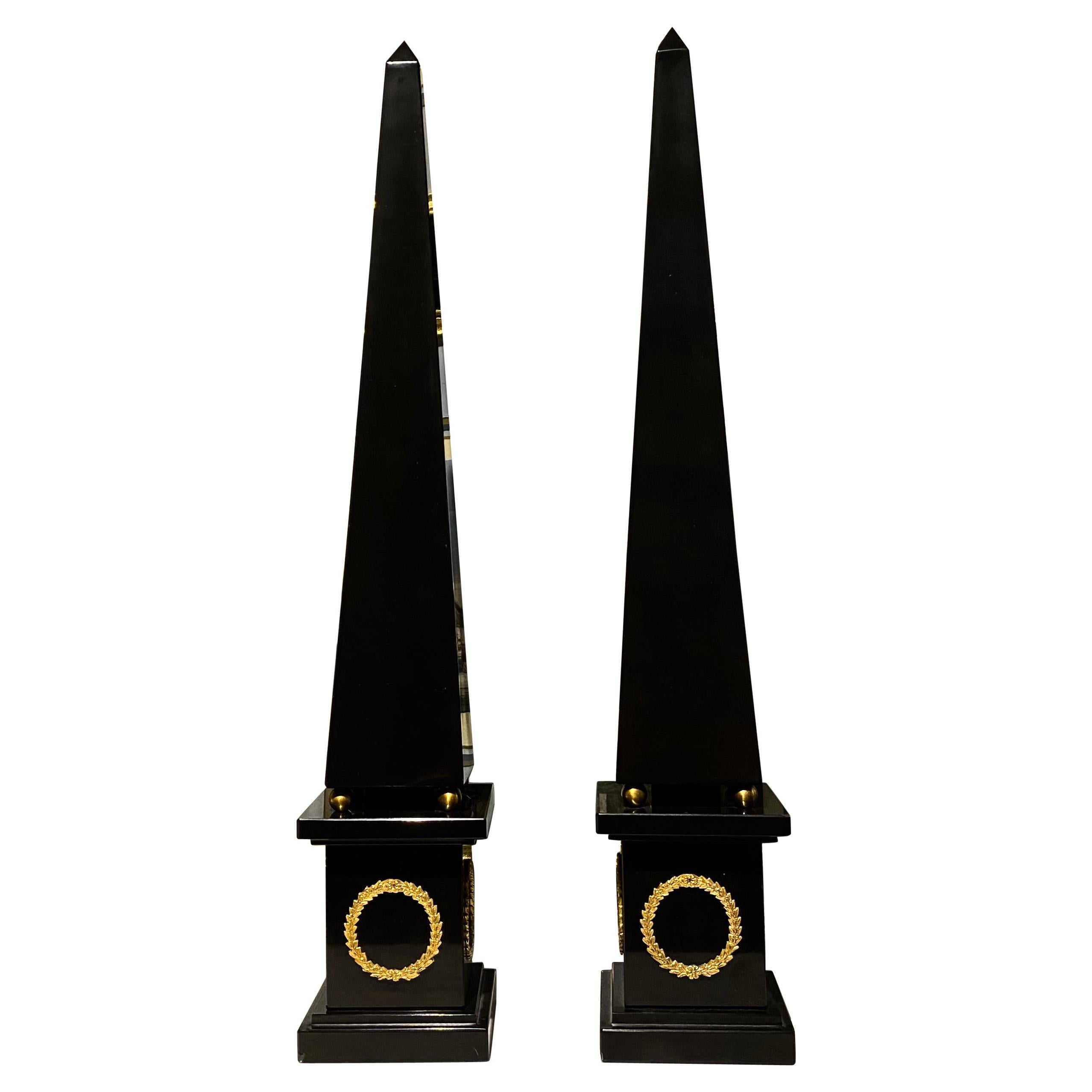 Pair of Mid-Century Modern Neoclassical Style Marble Obelisks