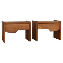 Pair Of Midcentury Modern Nightstands In Solid Elm Wood, France 1960s
