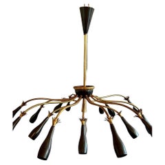 Pair of Midcentury Modern Spider Chandeliers, 15-Light