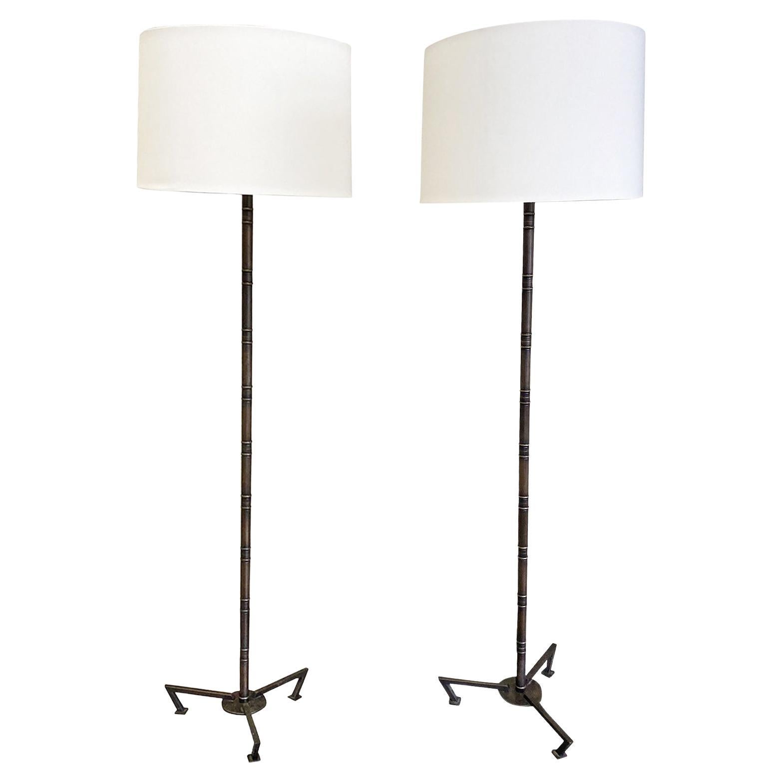 Pair of Mid-Century Modern Style Patinated Brass Floor Lamps