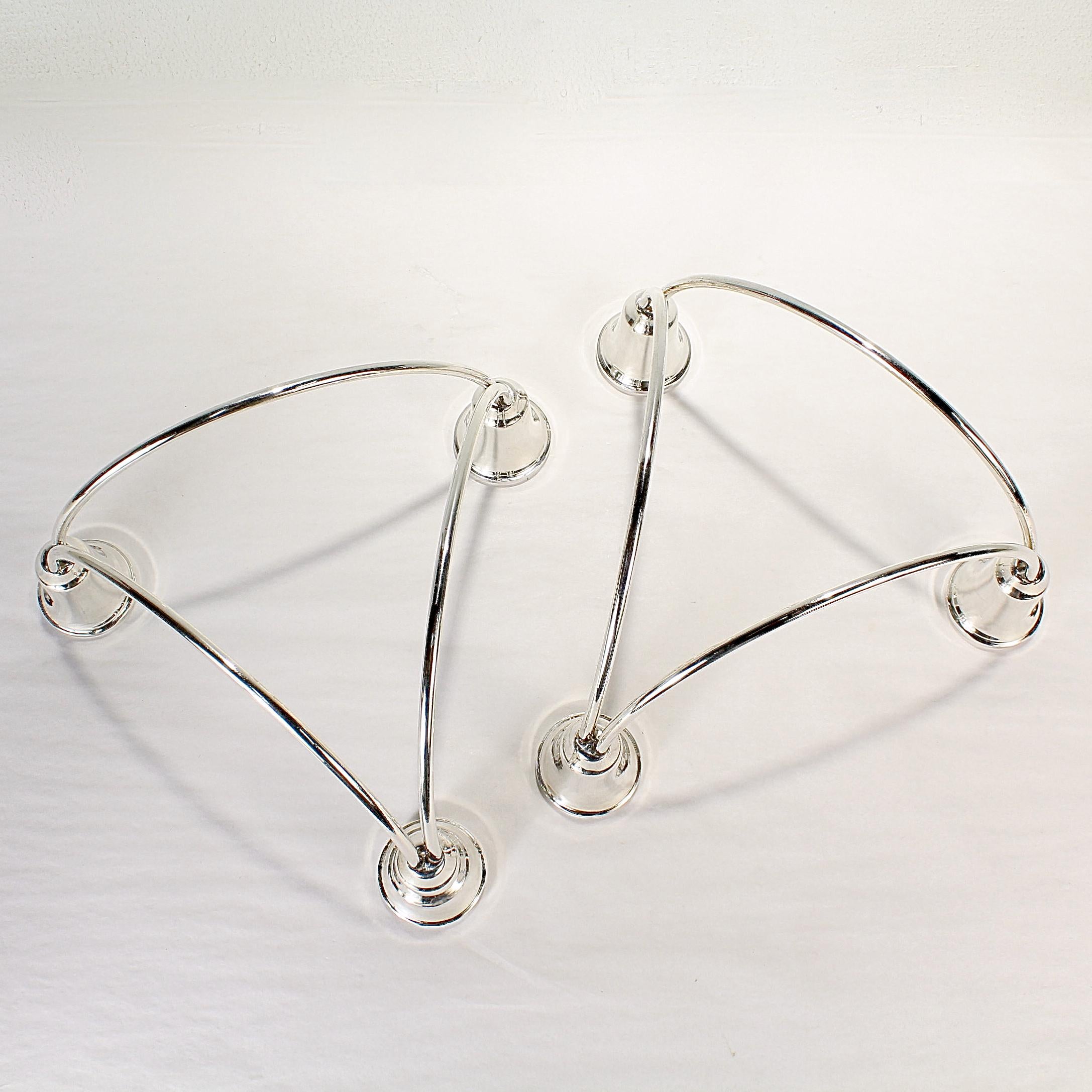 Women's or Men's Pair of Mid-Century Modern Three Light Sterling Silver Candelabra