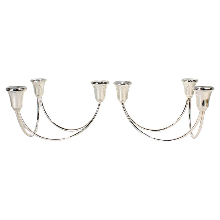 Pair of Mid-Century Modern Three Light Sterling Silver Candelabra For Sale  at 1stDibs | duchin creation sterling weighted candle holders, modern  sterling silver candelabra, sterling candelabra 3 light