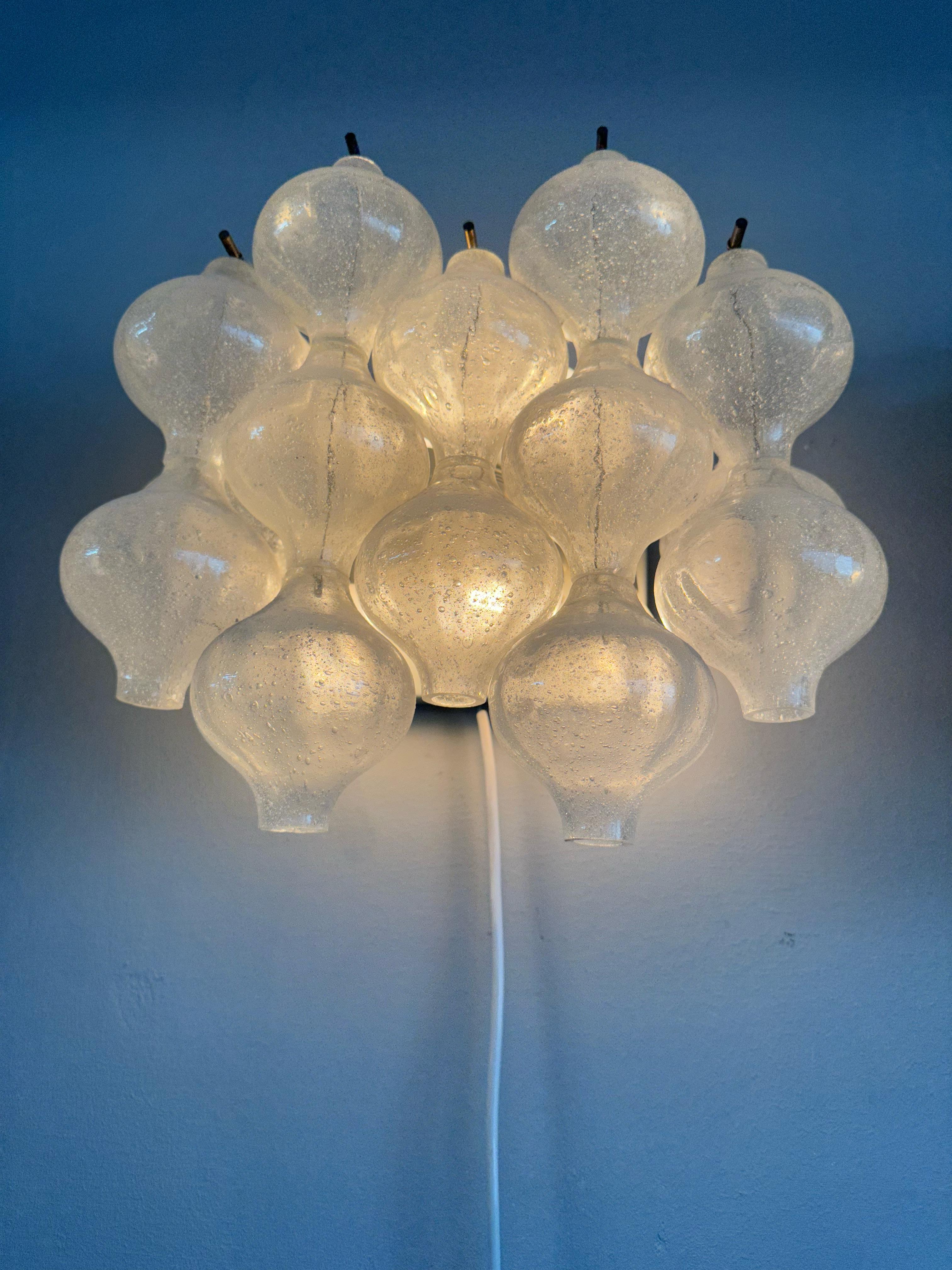 Cast Pair of MidCentury Modern Tulipan Glass Wall Lights Sconces Lamps by Kalmar 1970 For Sale