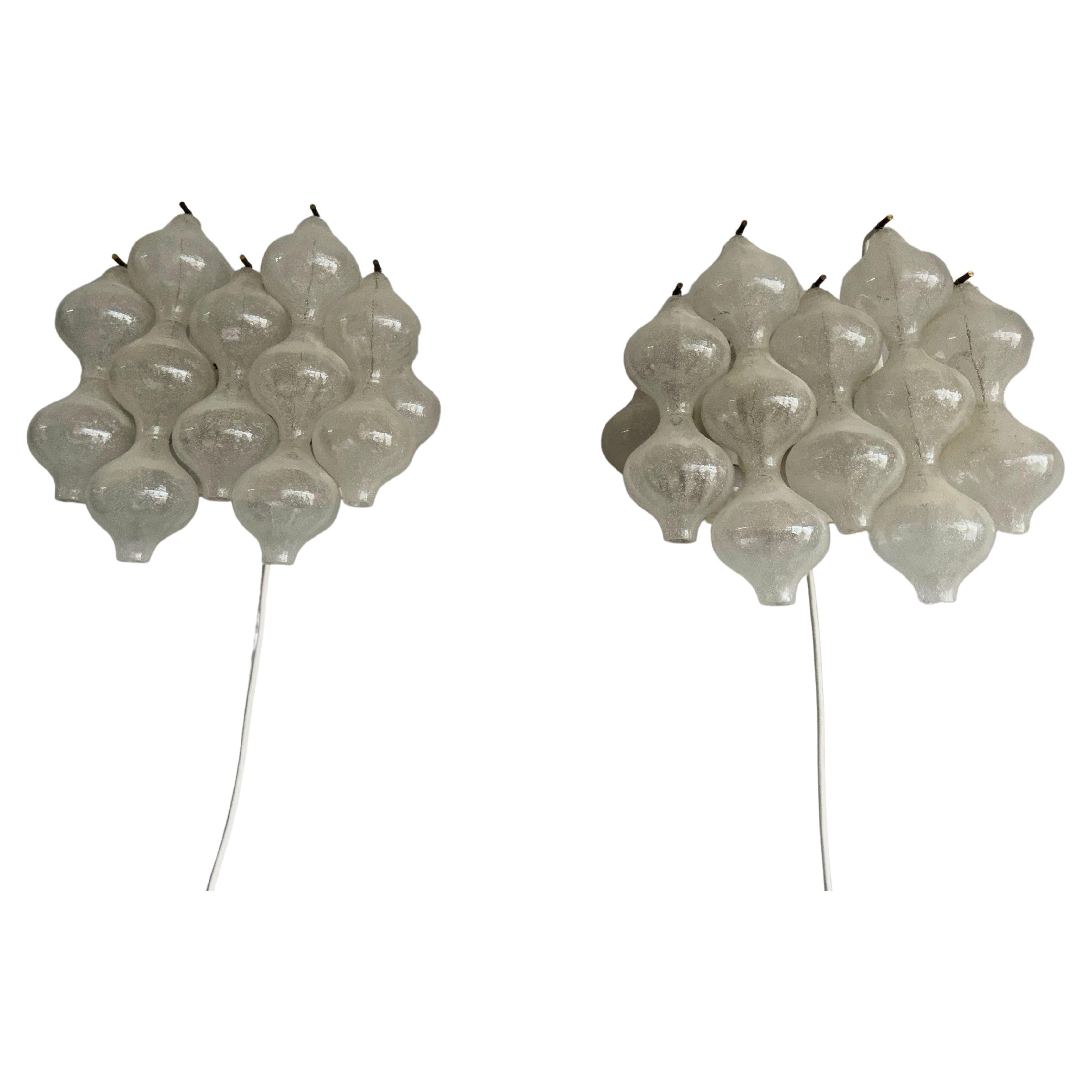 Pair of MidCentury Modern Tulipan Glass Wall Lights Sconces Lamps by Kalmar 1970 For Sale