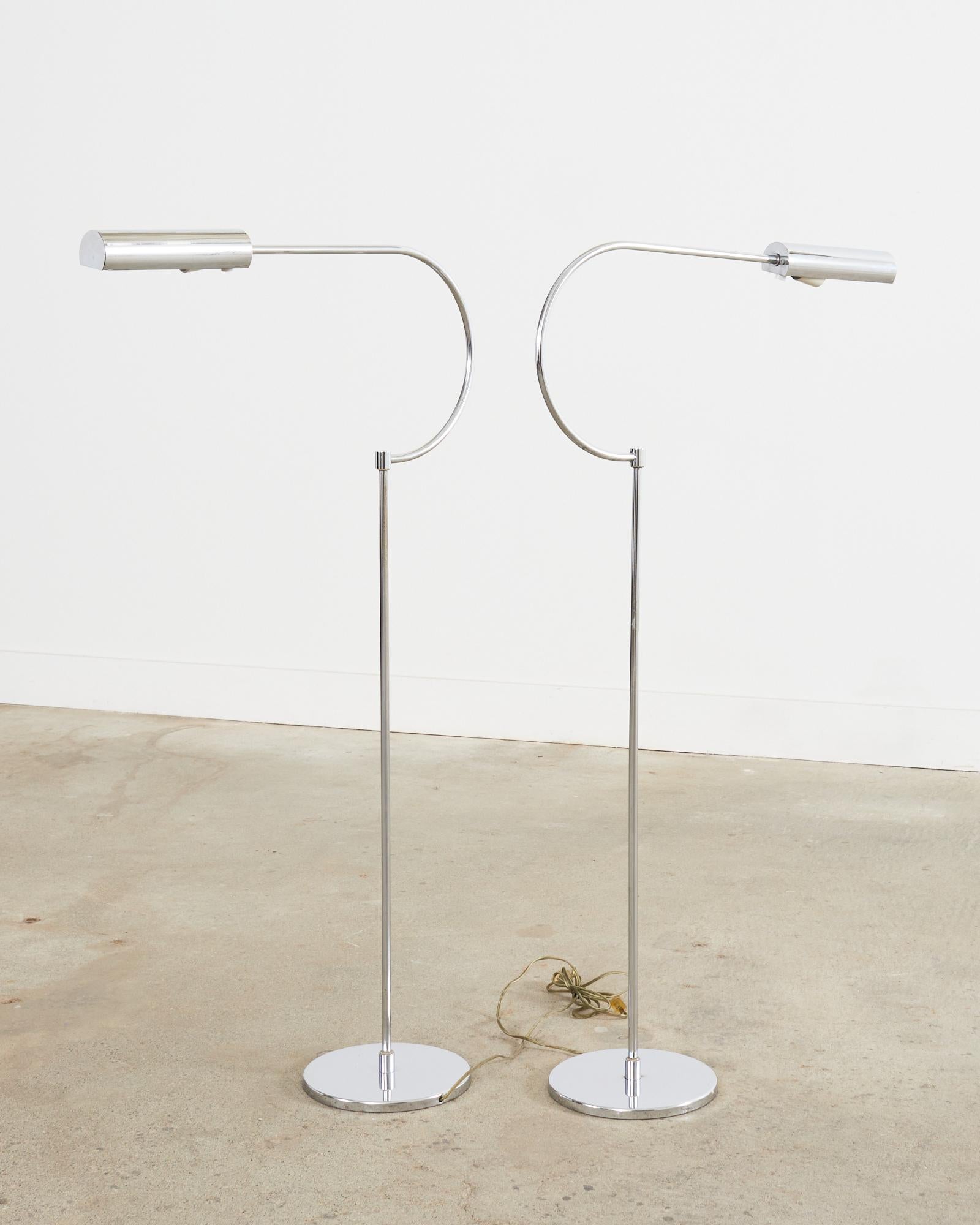 Pair of Mid-Century Raymor Italian Chrome Goose-neck Floor Lamps For Sale 6