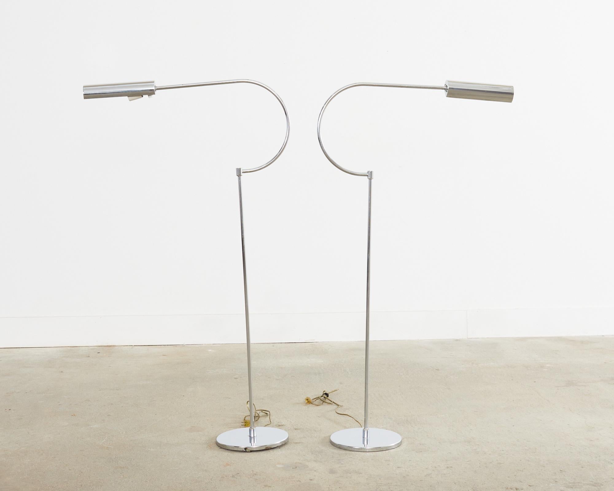 Pair of Mid-Century Raymor Italian Chrome Gooseneck Floor Lamps For Sale 9