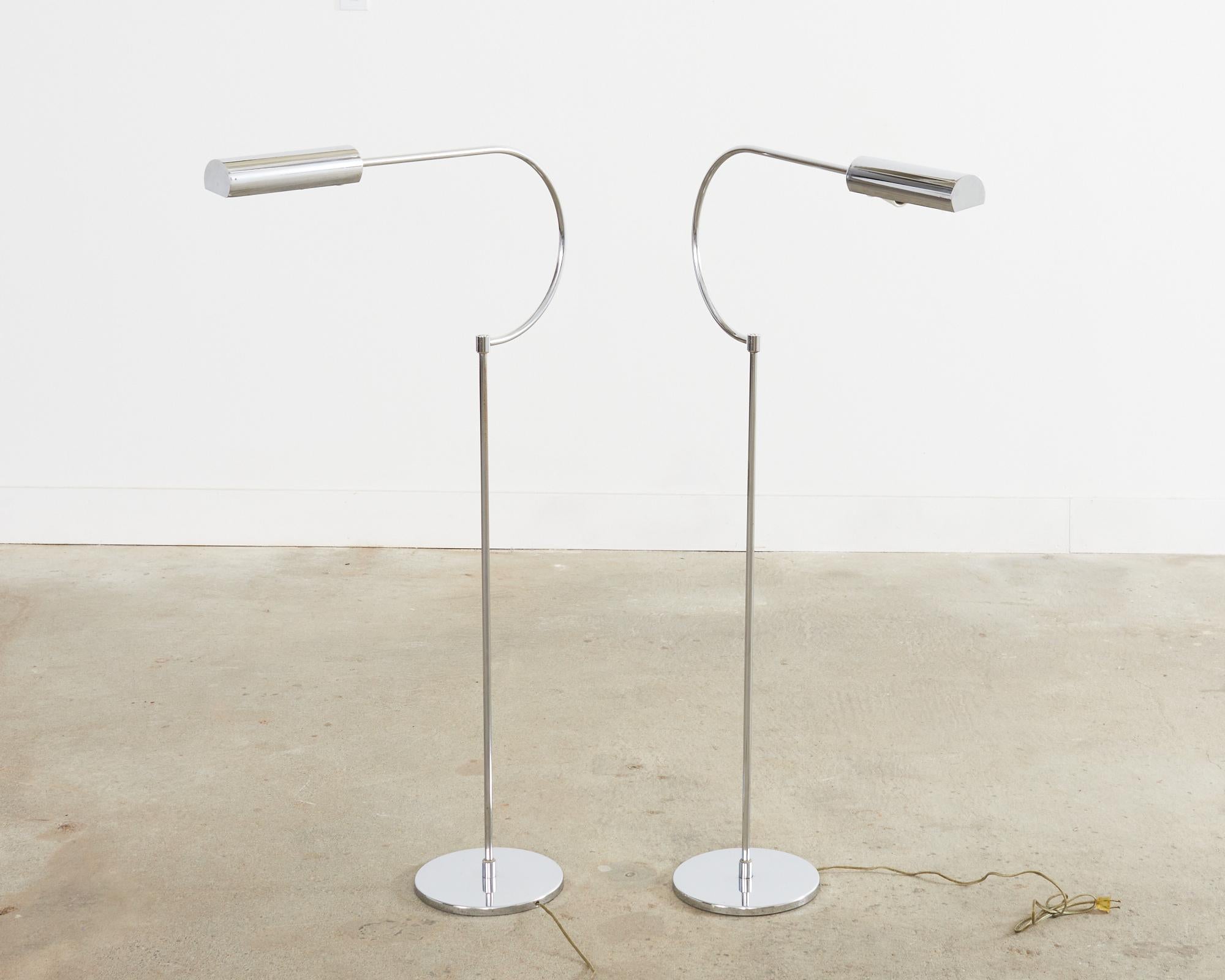 Mid-Century Modern Pair of Mid-Century Raymor Italian Chrome Gooseneck Floor Lamps For Sale