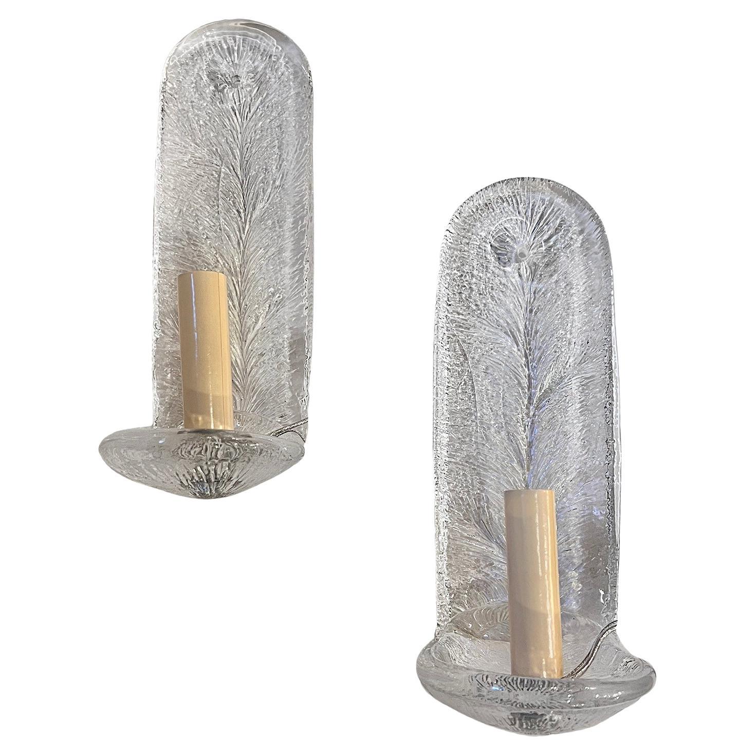 Pair of Midcentury Molded Glass Sconces For Sale