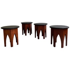 Pair of Midcentury Moroccan Hexagonal Walnut Stools after Harvey Probber