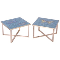 Pair of Midcentury Mosaic Tile Top Tables
