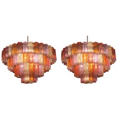 Vintage Pair of Midcentury Multicoloured Murano Glass Chandelier by Zuccheri for Venini