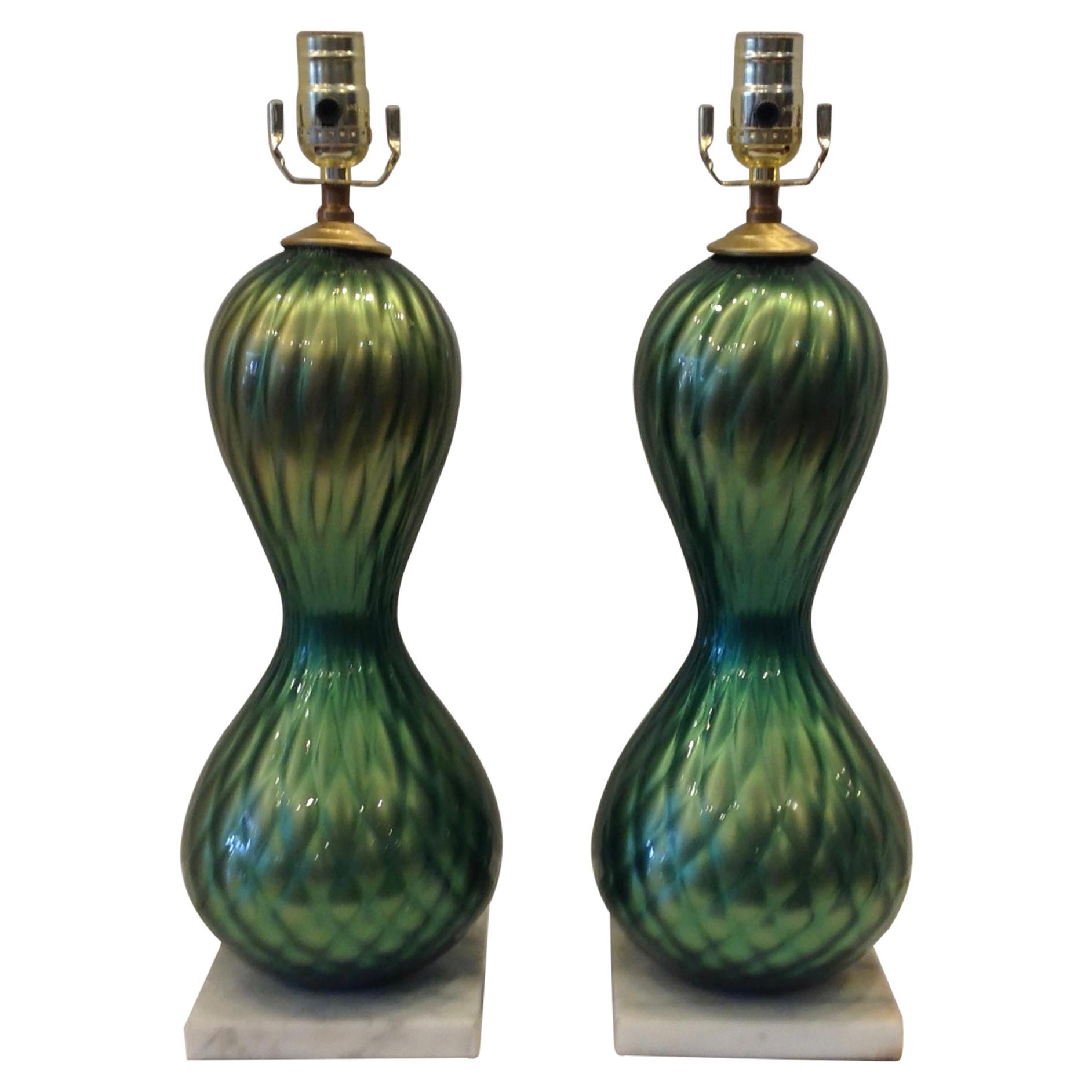 Pair of Midcentury Murano Diamond Quilted Boudoir Lamps