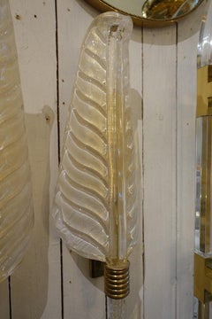 Pair of Midcentury Murano Glass and Brass Wall Sconces