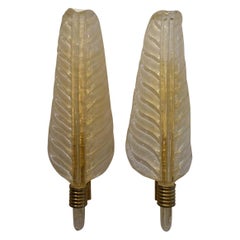 Pair of Midcentury Murano Glass and Brass Wall Sconces