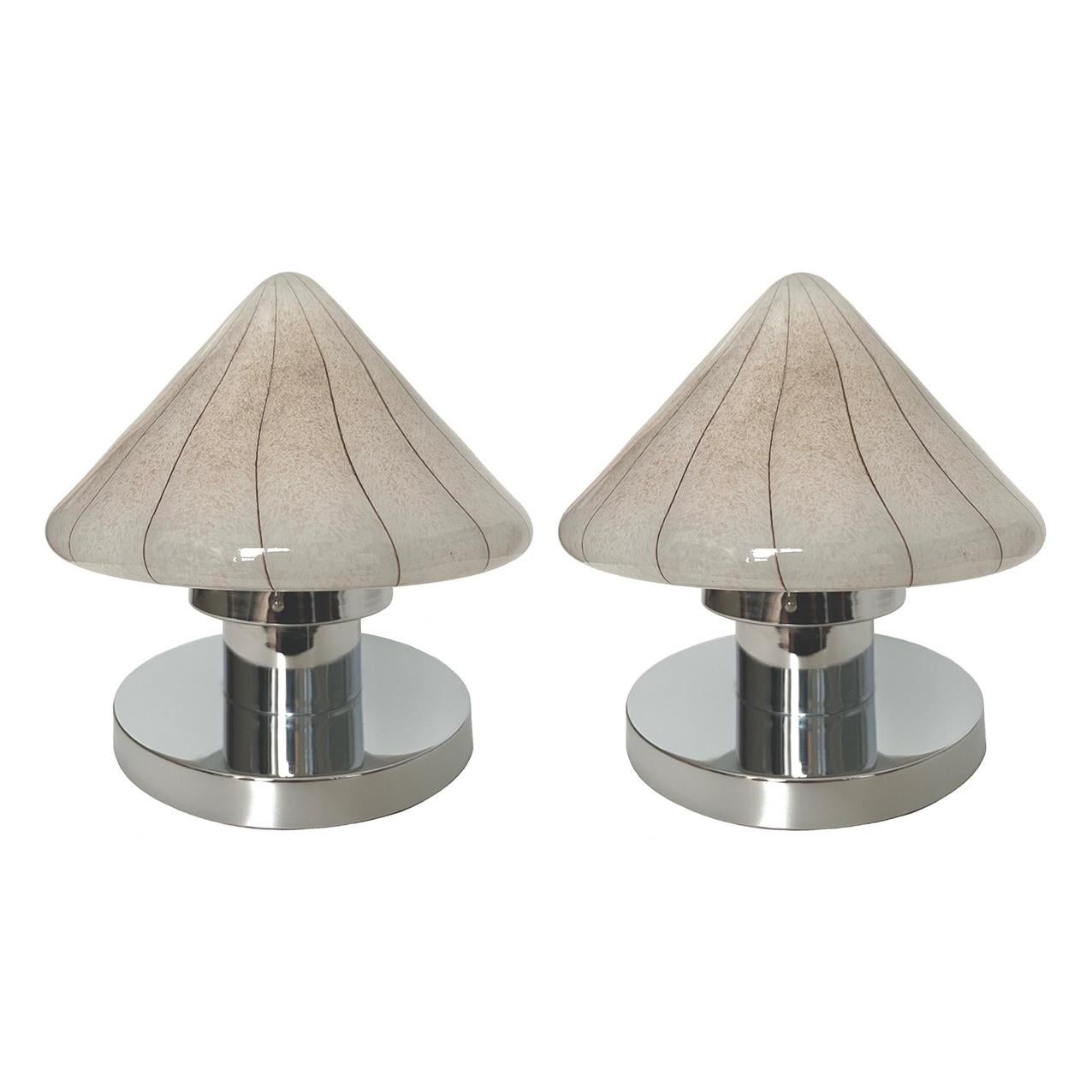 Pair of Midcentury Murano Glass and Chromed Italian Table Lamps, 1970s For Sale 5